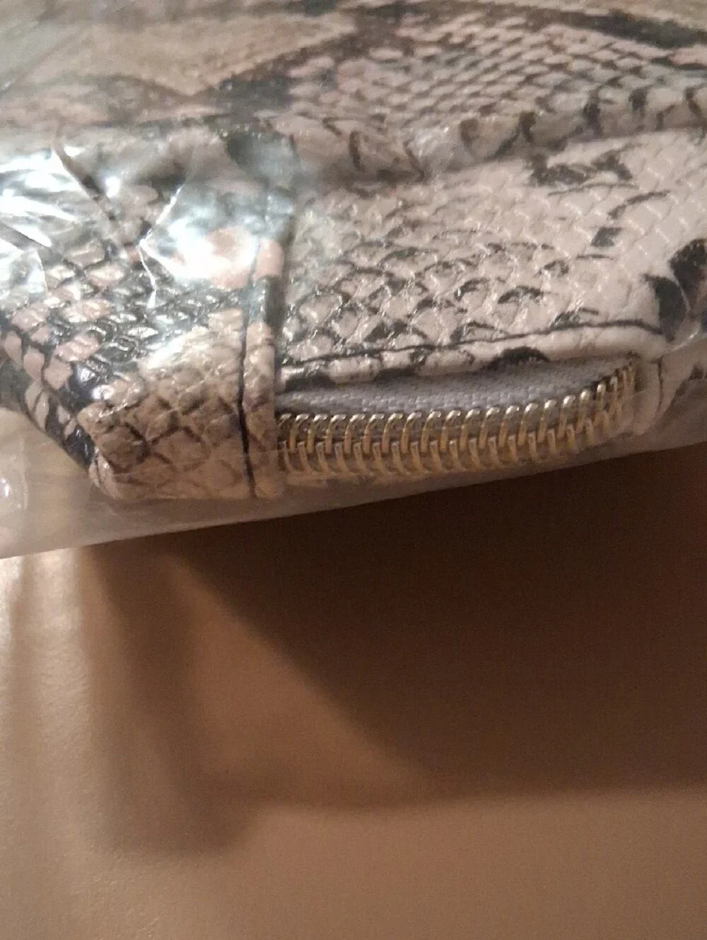 tarte Snake Print Makeup Pouch in Beige and Black with Gold Accent (Sealed-NIP)